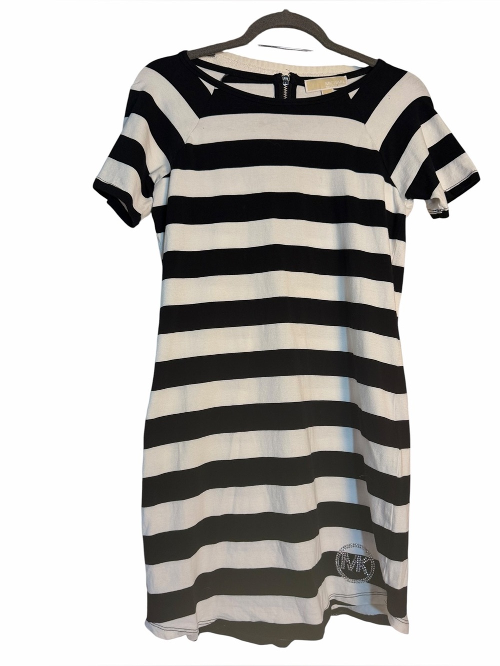 Michael Kors Black and White Striped Tee Dress